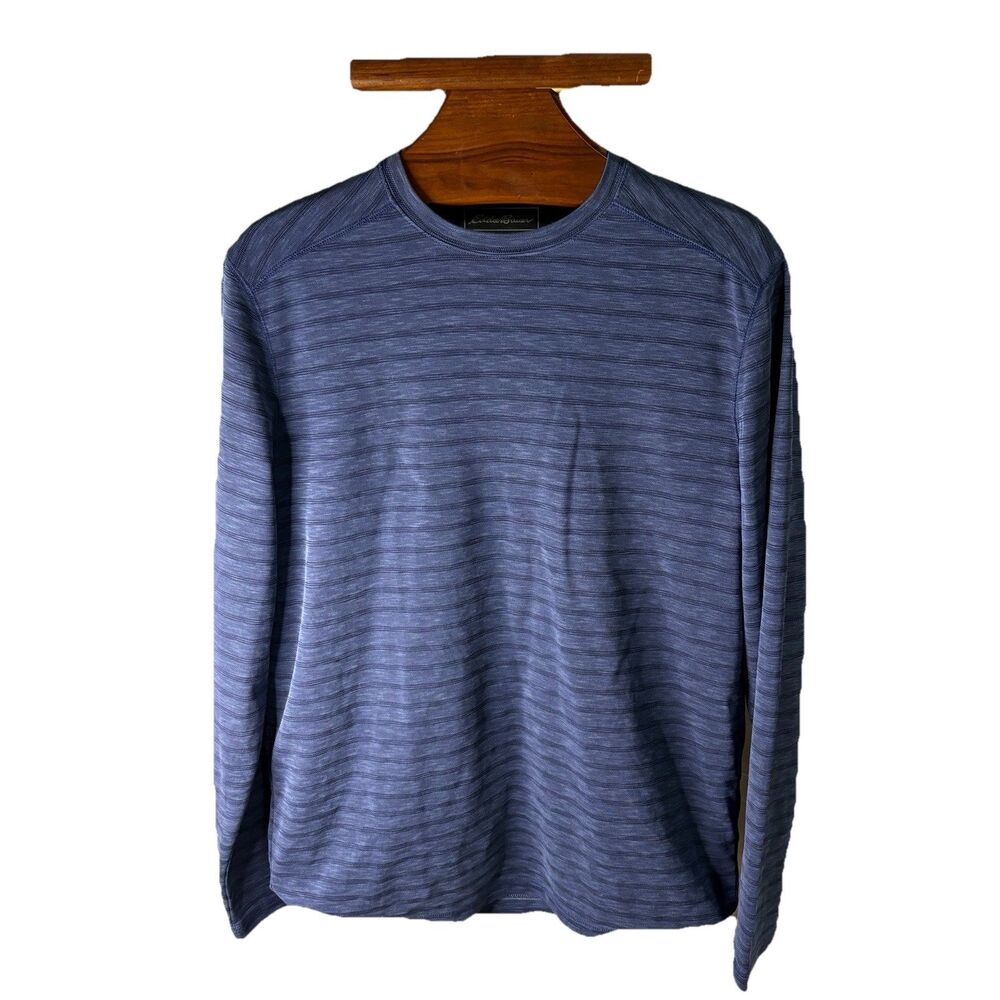 Eddie Bauer Men’s Long Sleeve Blue Striped Tee Size TL Crew Neck Pull Over